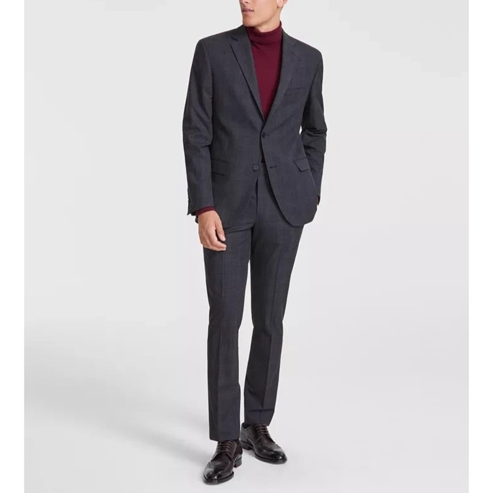 DKNY Men's Modern-Fit Nested Suit 42S Charcoal Pants 35Wx30L